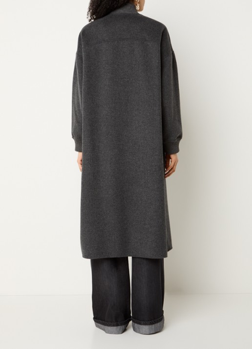 Max Mara Dalamaro mantel van scheerwol met steekzakken - achterkant antraciet