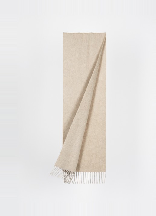 Max Mara Dalia sjaal van kasjmier met franjes 190 x 30 cm  - detail beige