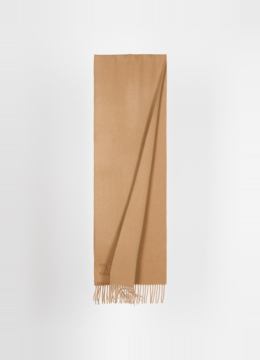 Max Mara Dalia sjaal van kasjmier met franjes 190 x 30 cm  - detail camel