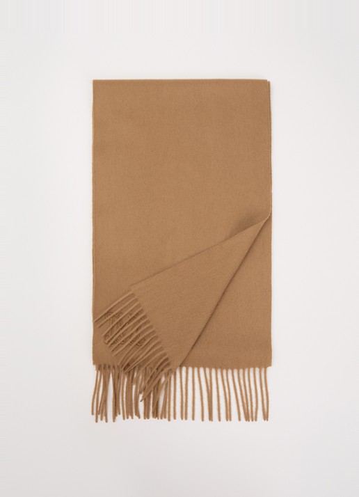 Max Mara Dalia sjaal van kasjmier met franjes 190 x 30 cm  - voorkant 3 camel