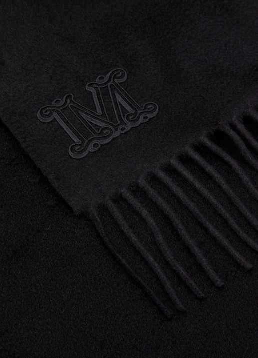 Max Mara Dalia sjaal van kasjmier met franjes 190 x 30 cm  - detail 2 zwart