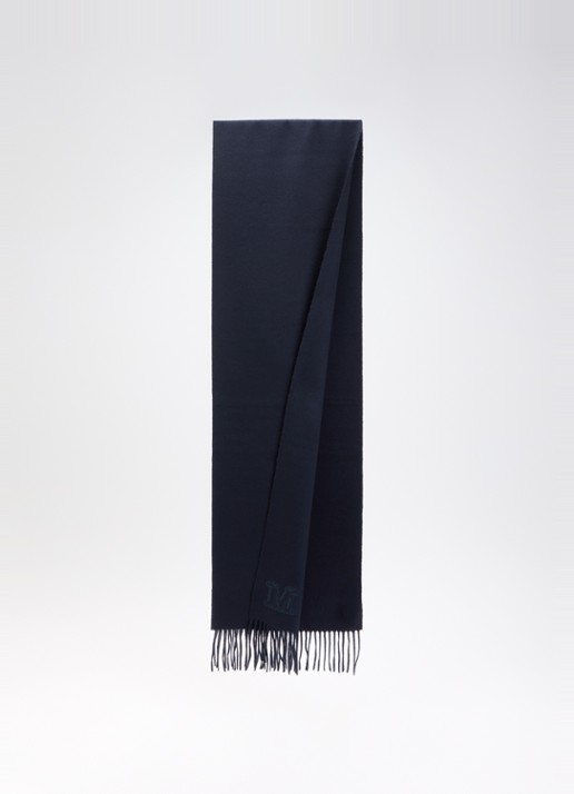 Max Mara Dalia sjaal van kasjmier met franjes 190 x 30 cm - detail 2 donkerblauw