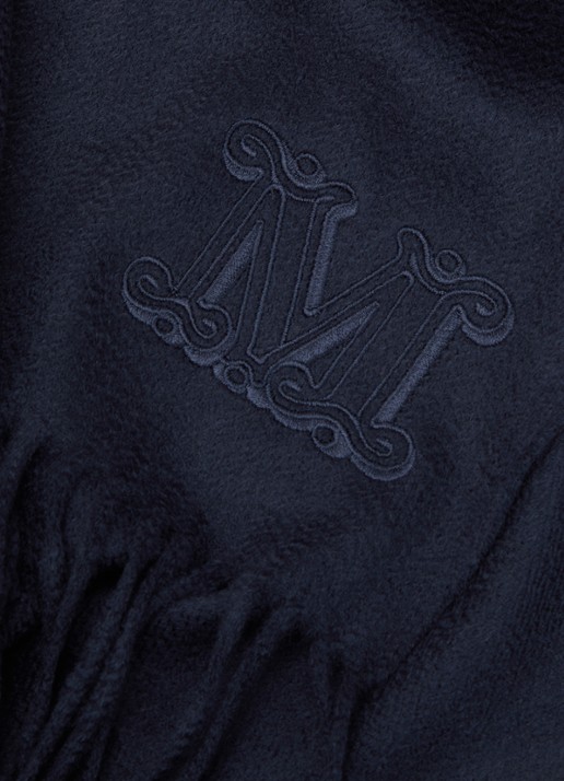 Max Mara Dalia sjaal van kasjmier met franjes 190 x 30 cm - detail 3 donkerblauw