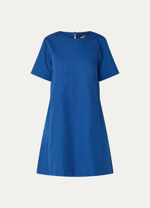 Max Mara Daloa mini jurk in linnenblend - voorkant blauw