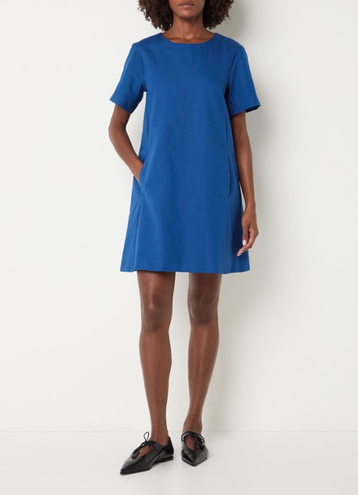 Max Mara Daloa mini jurk in linnenblend - voorkant 2 blauw