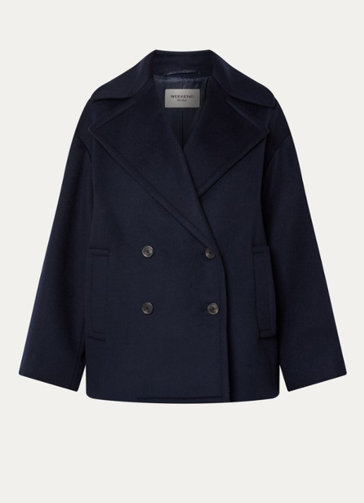 Max Mara Dalpe mantel van wol met steekzakken - voorkant donkerblauw