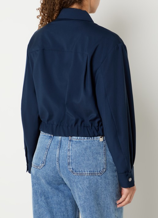 Max Mara Decano cropped jack van scheerwol met opgestikte zakken - achterkant donkerblauw