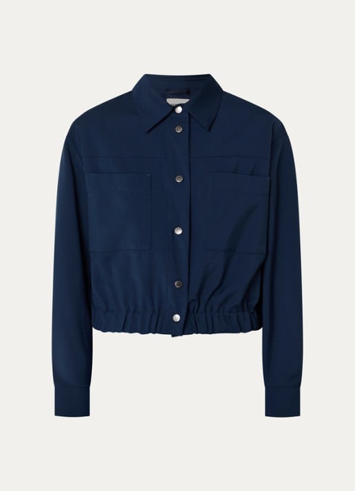 Max Mara Decano cropped jack van scheerwol met opgestikte zakken - voorkant 2 donkerblauw