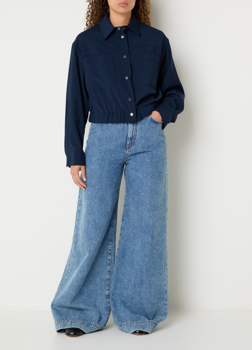 Max Mara Decano cropped jack van scheerwol met opgestikte zakken - voorkant 3 donkerblauw