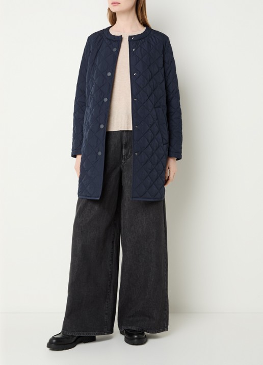Max Mara Derio gewatteerde jas met capuchon - voorkant 2 donkerblauw