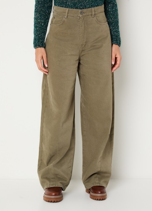 Max Mara Dordine high waist wide fit broek met steekzakken - detail 2 khaki