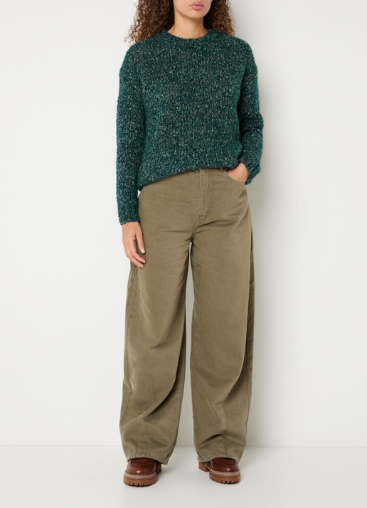 Max Mara Dordine high waist wide fit broek met steekzakken - voorkant 5 khaki