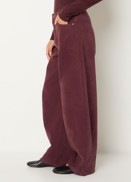Max Mara Dordine high waist wide fit broek met steekzakken - detail 3 bordeauxrood