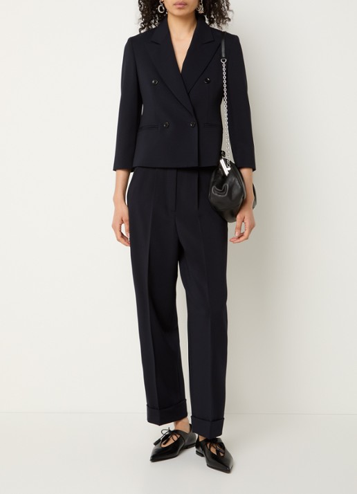 Max Mara Dorico double-breasted blazer van wol met schoudervulling - voorkant 4 donkerblauw