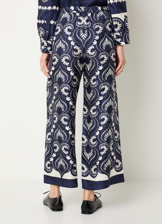 Max Mara Dottica high waist straight fit pantalon van zijde met print - achterkant donkerblauw