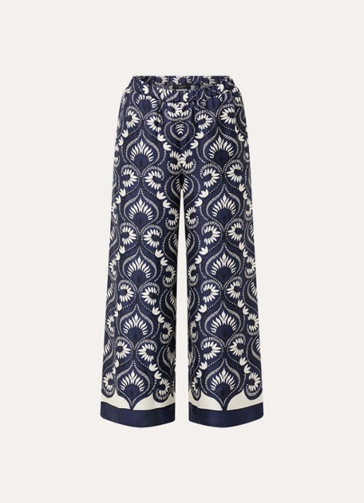 Max Mara Dottica high waist straight fit pantalon van zijde met print - voorkant 2 donkerblauw