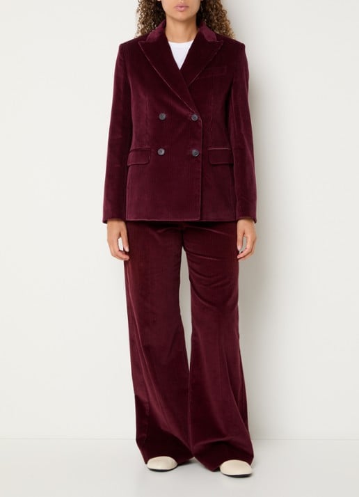 Max Mara Double-breasted blazer van corduroy - voorkant 2 bordeauxrood