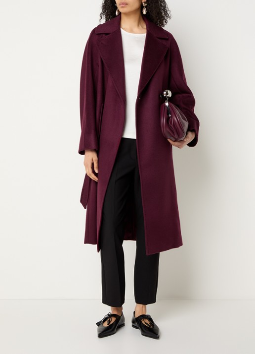 Max Mara Double-breasted blazer van wol met ceintuur - voorkant 4 bordeauxrood