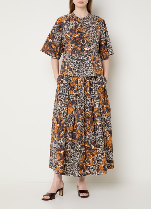 Max Mara Duomo midi rok met print en steekzakken - voorkant 2 oranje