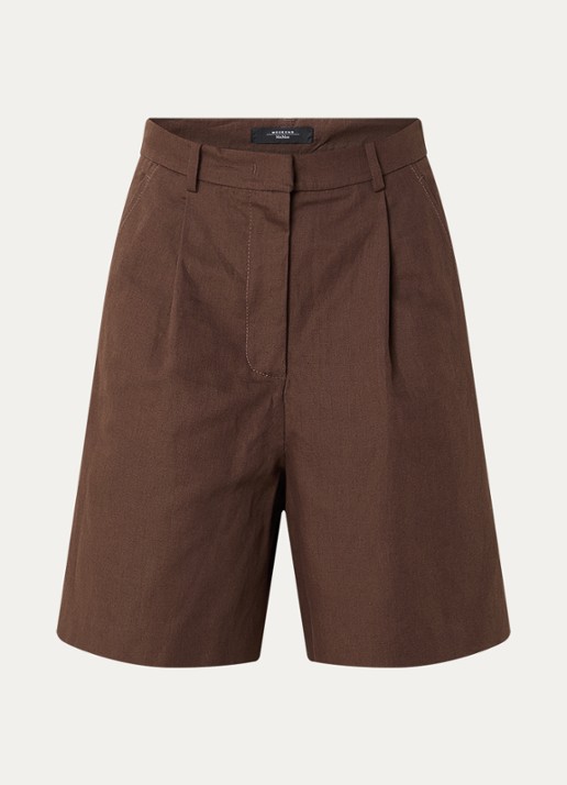 Max Mara Ecuba high waist straight fit korte broek in linnenblend - voorkant bruin