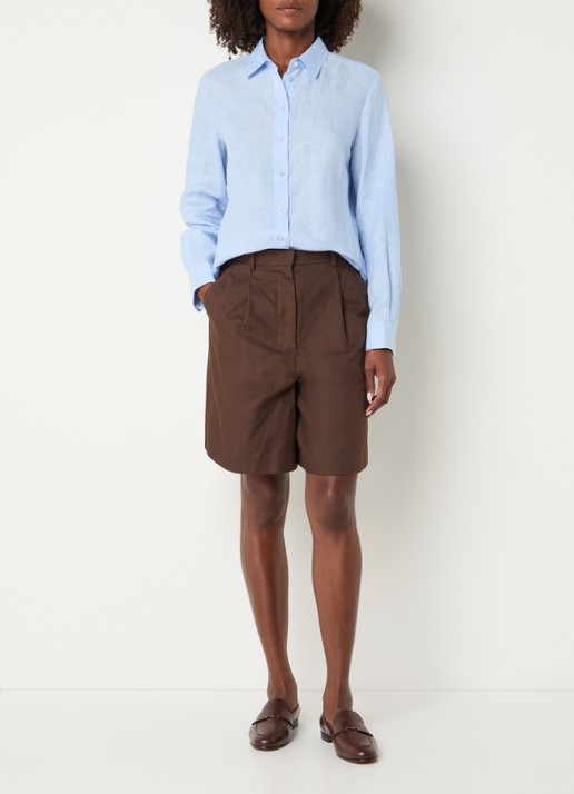 Max Mara Ecuba high waist straight fit korte broek in linnenblend - voorkant 2 bruin