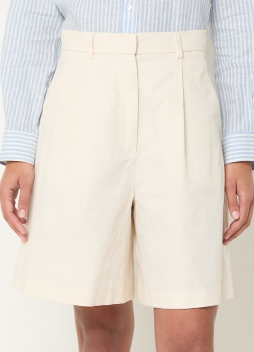 Max Mara Ecuba high waist straight fit korte broek in linnenblend - detail 4 gebroken wit