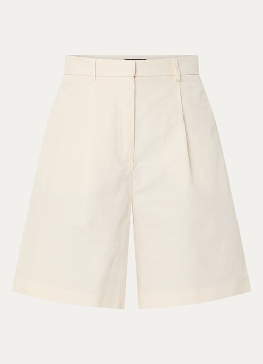 Max Mara Ecuba high waist straight fit korte broek in linnenblend - voorkant 2 gebroken wit