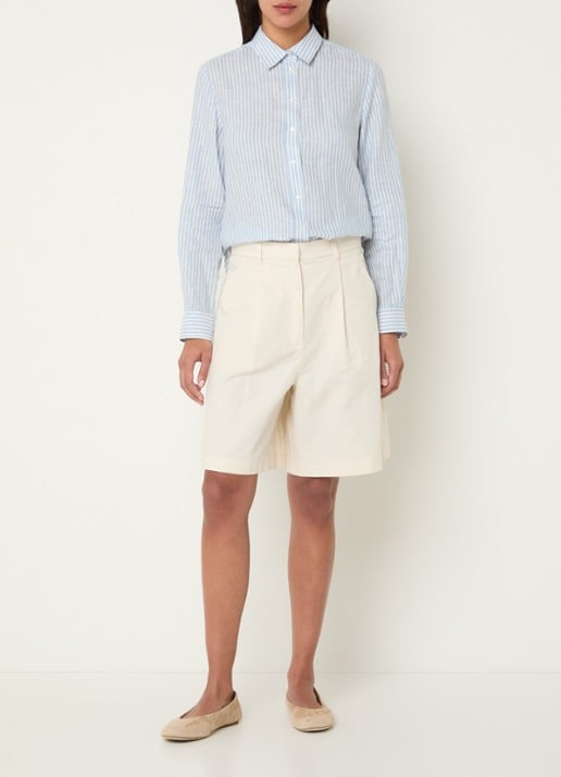 Max Mara Ecuba high waist straight fit korte broek in linnenblend - voorkant 3 gebroken wit