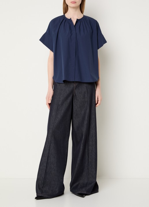 Max Mara Educata tuniek met ronde hals - voorkant 3 donkerblauw