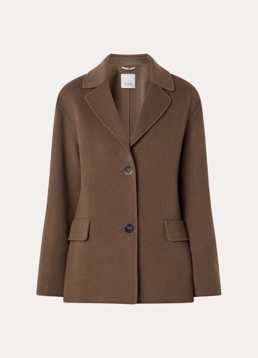 Max Mara Elfi mantel van scheerwol met steekzakken - voorkant lichtbruin