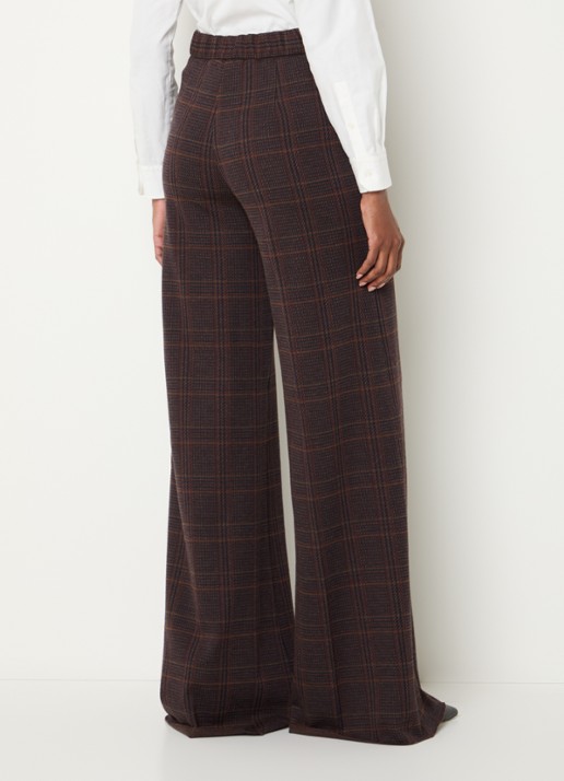 Max Mara Emiro high waist wide fit pantalon in scheerwolblend met ruitdessin - achterkant roodbruin