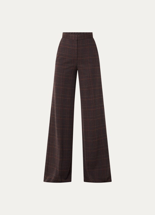 Max Mara Emiro high waist wide fit pantalon in scheerwolblend met ruitdessin - voorkant 3 roodbruin