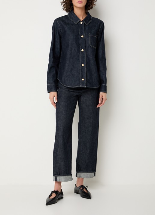 Max Mara Enfasi blouse van denim - voorkant 4 indigo