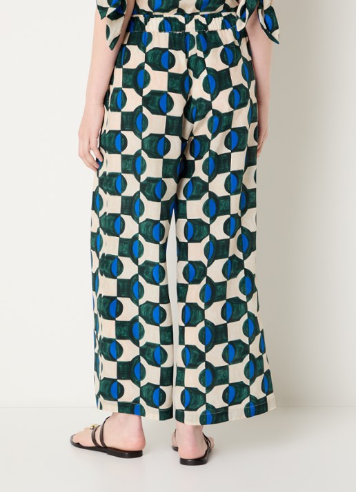 Max Mara Eusebio high waist wide fit broek van zijde met print - achterkant donkergroen
