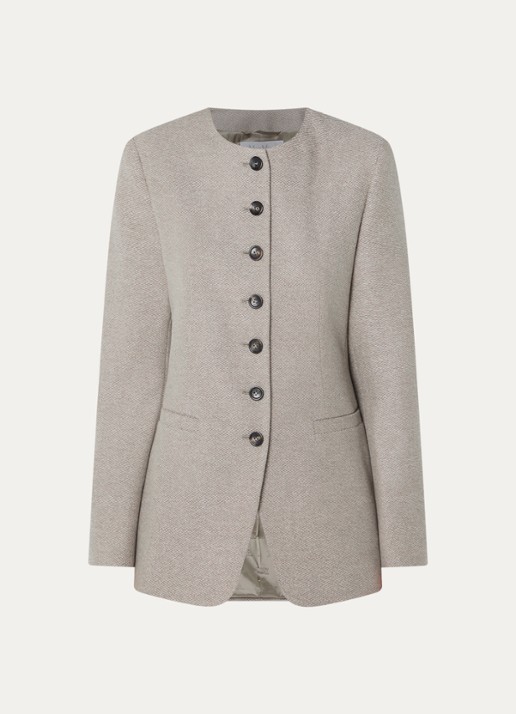 Max Mara Falla mantel van kasjmier met paspelzakken - voorkant 3 zand