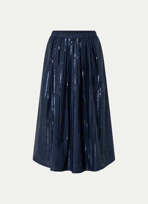 Max Mara Fidori midi rok met pailletten en steekzakken - voorkant 3 donkerblauw