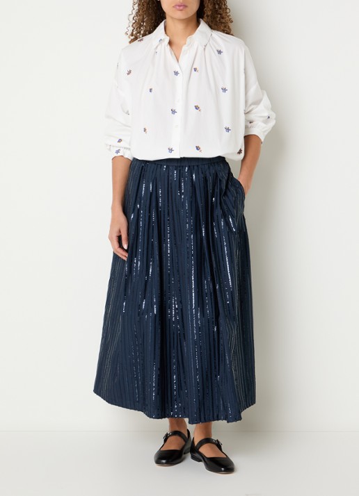 Max Mara Fidori midi rok met pailletten en steekzakken - voorkant 4 donkerblauw