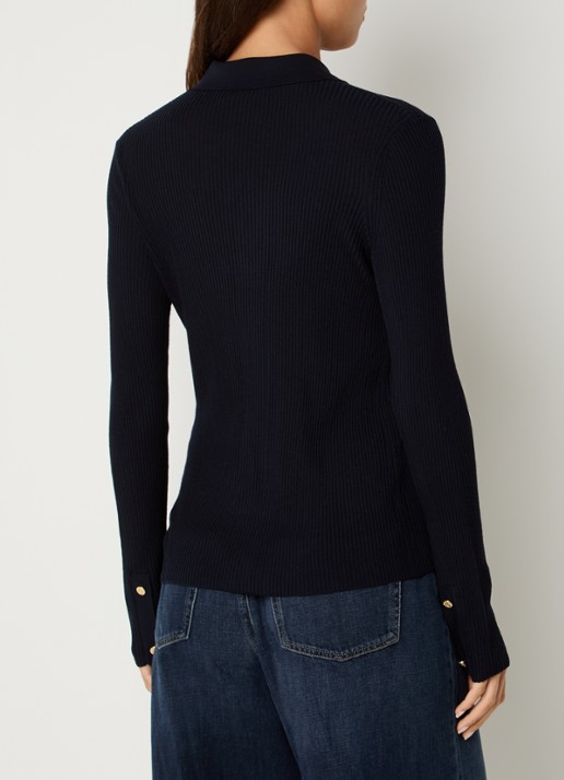 Max Mara Fijngebreid vest in wolblend - achterkant donkerblauw