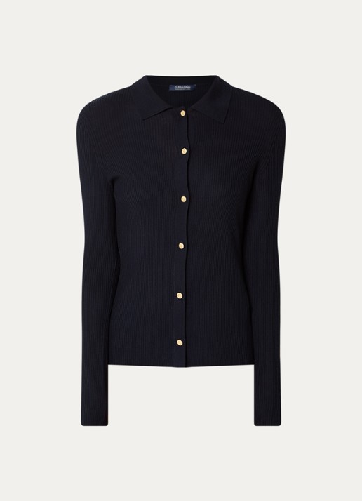Max Mara Fijngebreid vest in wolblend - voorkant 3 donkerblauw