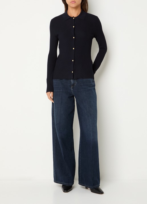 Max Mara Fijngebreid vest in wolblend - voorkant 4 donkerblauw