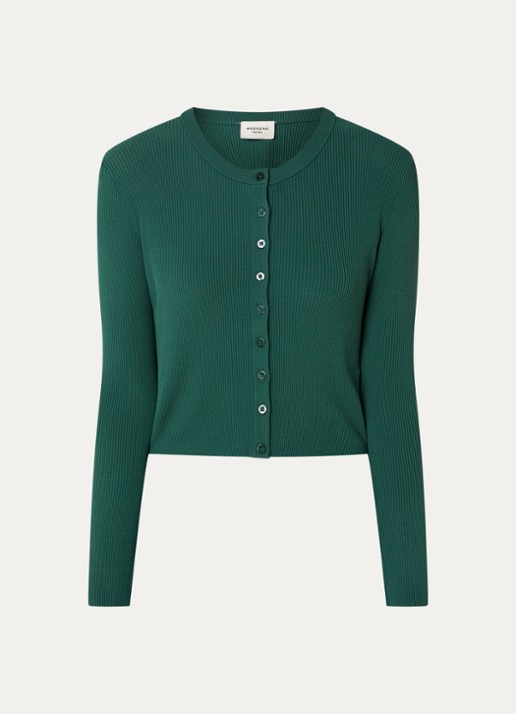 Max Mara Fijngebreid vest met ronde hals - voorkant donkergroen