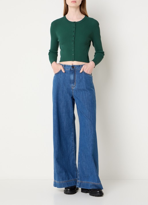 Max Mara Fijngebreid vest met ronde hals - voorkant 2 donkergroen