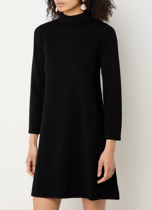 Max Mara Fijngebreide mini trui-jurk met opstaande kraag - detail 4 zwart