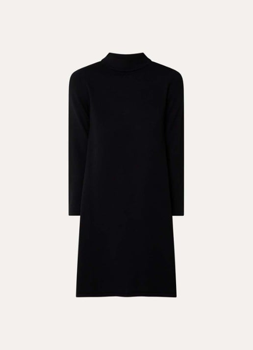 Max Mara Fijngebreide mini trui-jurk met opstaande kraag - voorkant 2 zwart