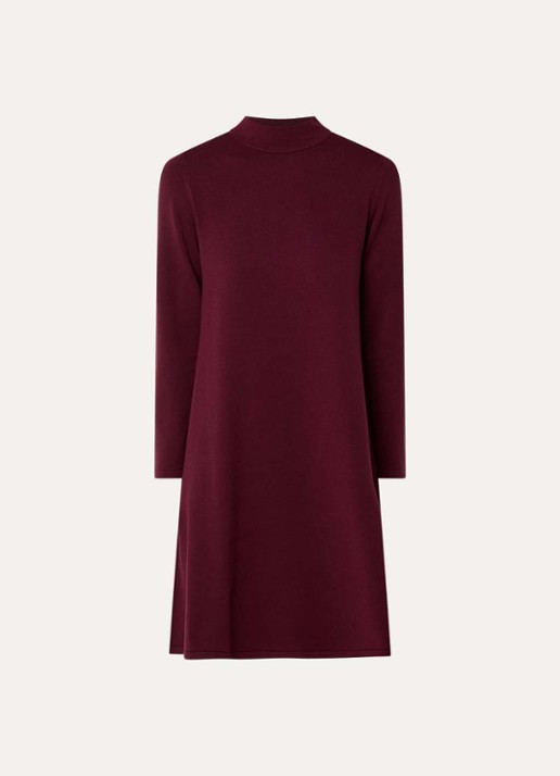 Max Mara Fijngebreide mini trui-jurk met opstaande kraag - voorkant 2 bordeauxrood
