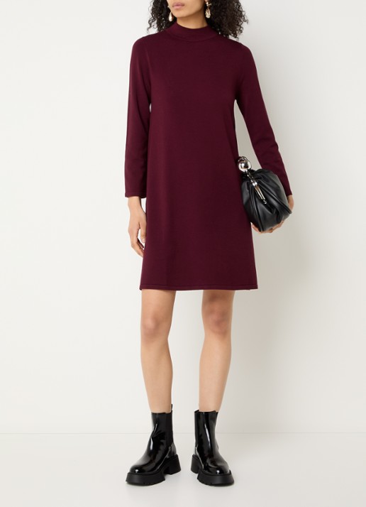Max Mara Fijngebreide mini trui-jurk met opstaande kraag - voorkant 3 bordeauxrood