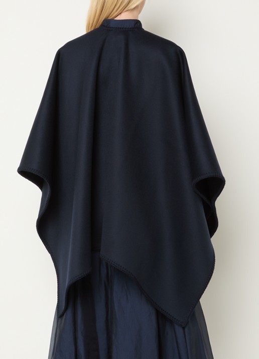 Max Mara Fijngebreide poncho in wolblend - achterkant 2 donkerblauw