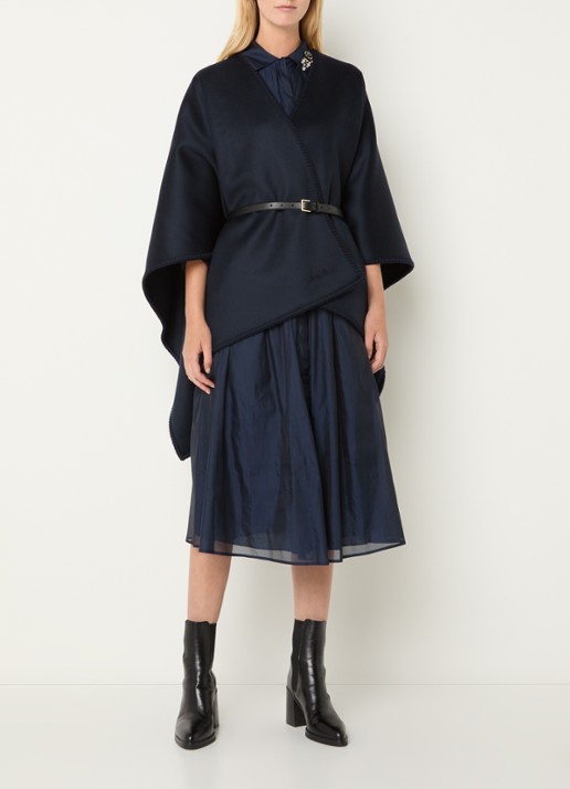Max Mara Fijngebreide poncho in wolblend - voorkant 4 donkerblauw
