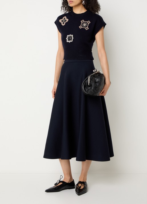 Max Mara Fijngebreide top in kasjmierblend met strass - voorkant 4 donkerblauw