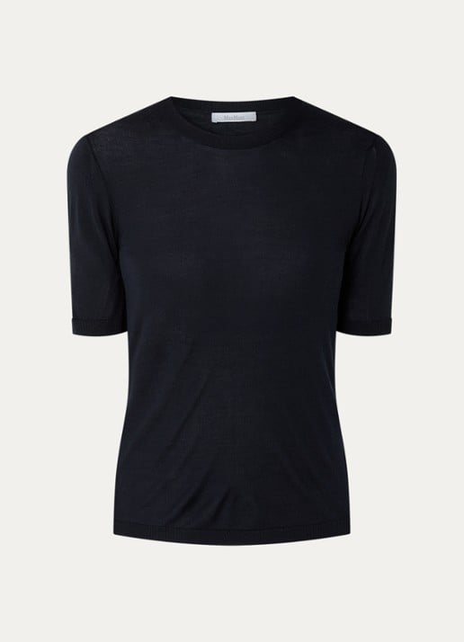 Max Mara Fijngebreide Top in kasjmierblend - voorkant donkerblauw